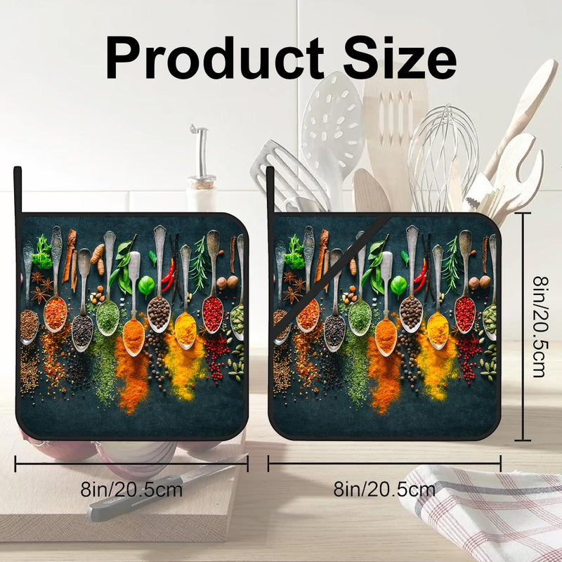 JASAKOO Colourful Various Herbs Pot Holders Set of 2 Heat Resistant & Non Slip Potholders, Spices for Cooking Oven Hot Pads for Kitchen Cooking Baking Barbecue - Image 2