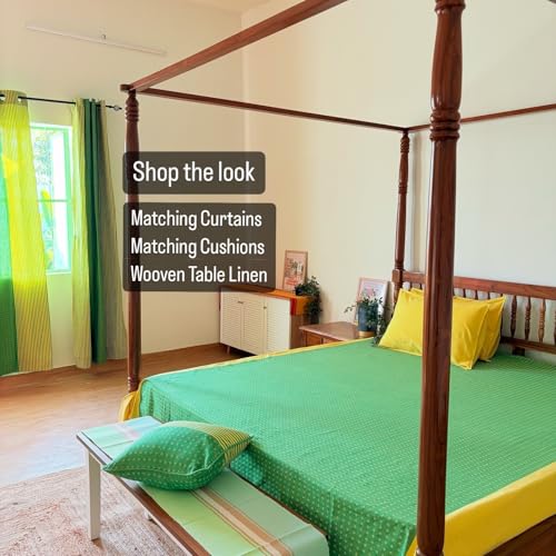 RANGBHAR 100% Cotton Handloom Premium Bedsheet with 2 Pillow Covers, Hand Woven Striped Bed Covers, 200 Thread Count, Elegant Bedcover Flat Sheet, 90 X 100 inches - Green Yellow, 200 TC - Image 5