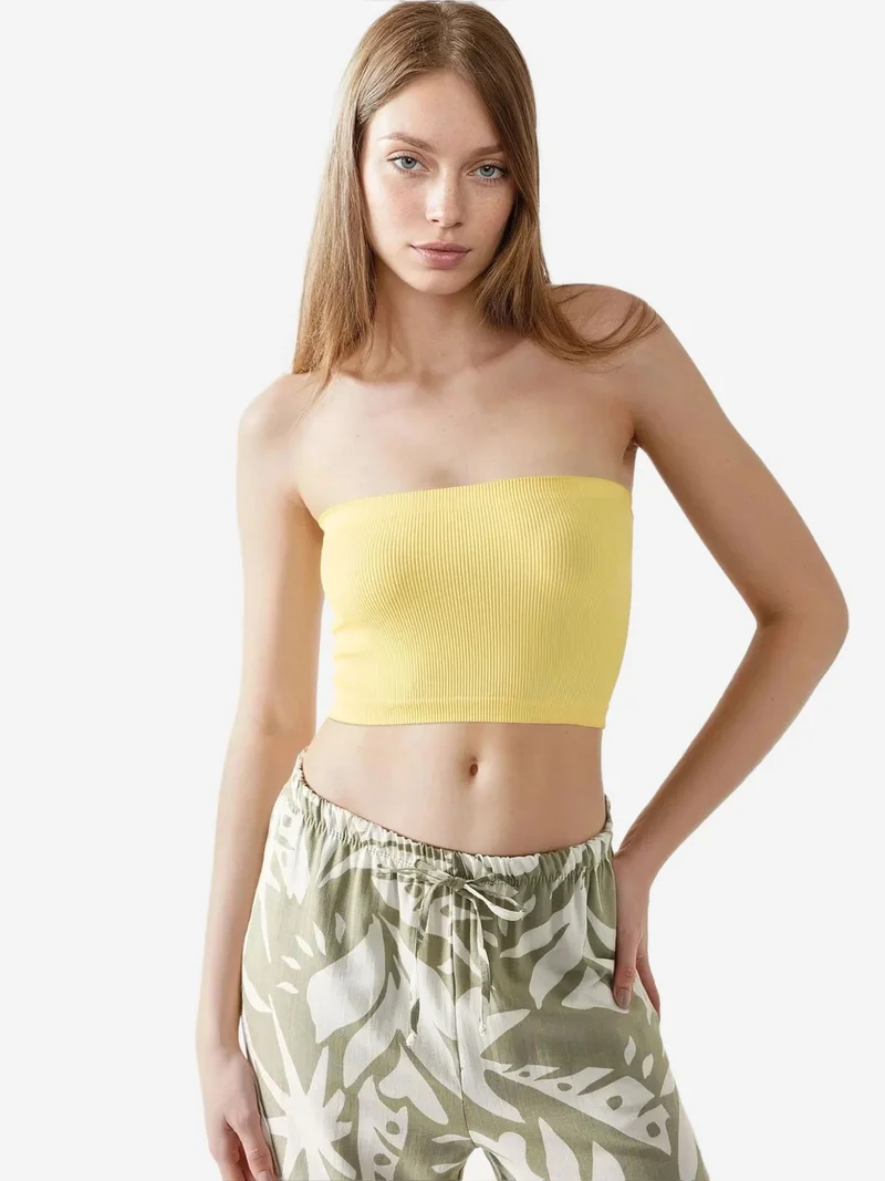 HICCUP Slim Fit Strapless Ribbed Crop Top