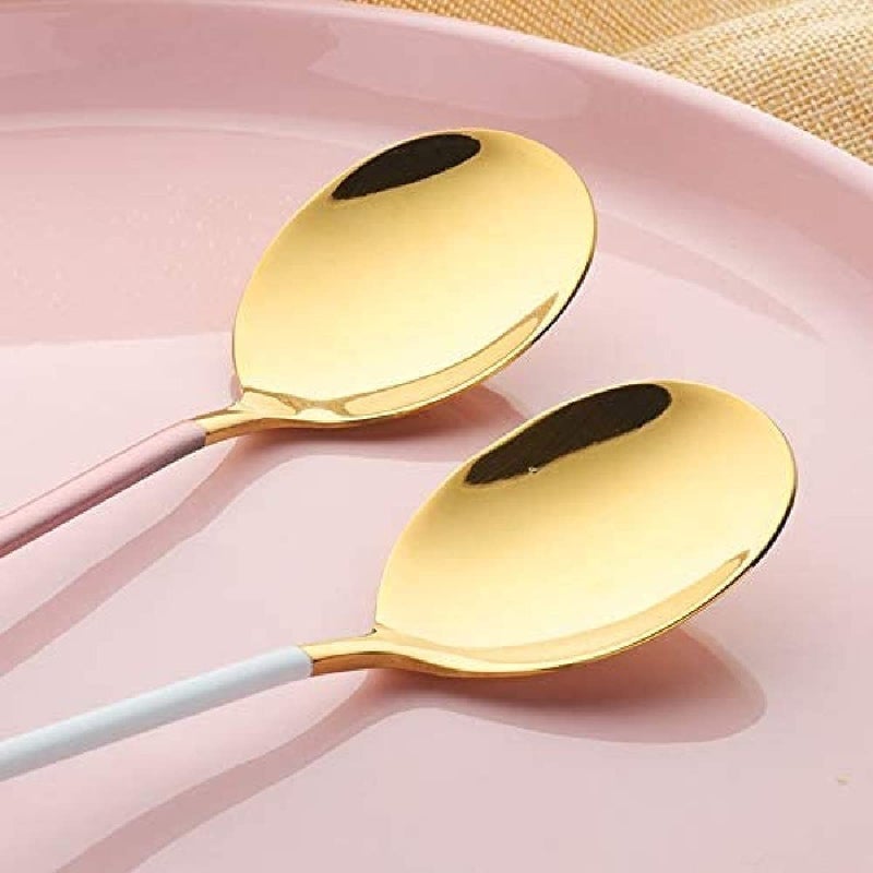 Nathgra Stainless Steel Golden Spoons for Soup Round Colorful Dinner Spoons Long Handle Table Spoon Set of 4 - Image 2