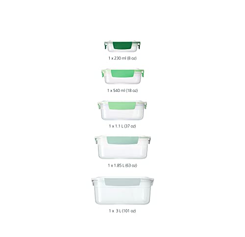 Joseph Joseph Nest Lock 10 Piece Plastic Food Storage Container set with lids Leak Proof Airtight Space Saving Kitchen Storage BPA free Sage Green - Image 3