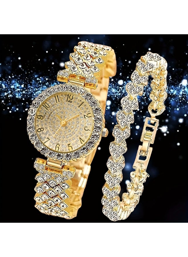 Fashion Accessories ساعة كوارتز نسائية بسيطة وأنيقة بمينا دائري مع سوار، قطعتين من السحر - سوار فاخر بتصميم عصري لكل مناسبة - Image 1