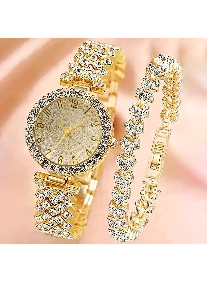 Fashion Accessories ساعة كوارتز نسائية بسيطة وأنيقة بمينا دائري مع سوار، قطعتين من السحر - سوار فاخر بتصميم عصري لكل مناسبة - Image 2