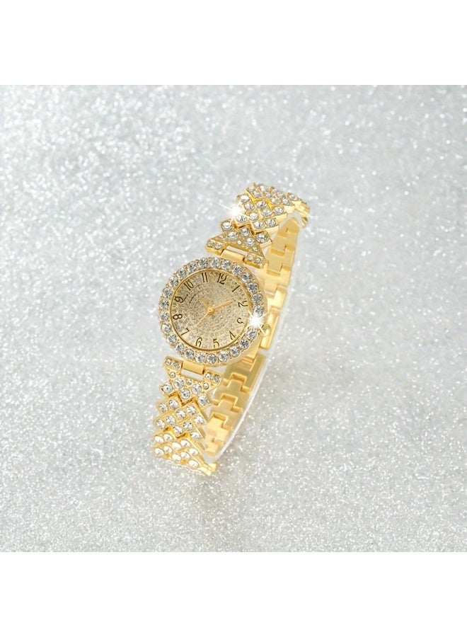 Fashion Accessories ساعة كوارتز نسائية بسيطة وأنيقة بمينا دائري مع سوار، قطعتين من السحر - سوار فاخر بتصميم عصري لكل مناسبة - Image 4