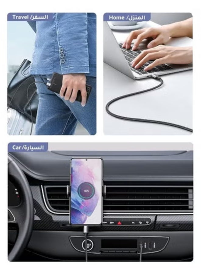 شاحن كار بلاي كابل شاحن USB A الى USBC بطول 2 متر - متوافق مع سلسلة آيفون 16/15 و سامسونج جالكسي S24 Ultra, نينتندو سويتش،باد برو،رمادي, S10 S8 S9 Plus Note 9 8 (أيضاً يدعم شحن يد سوني 5) - Image 5