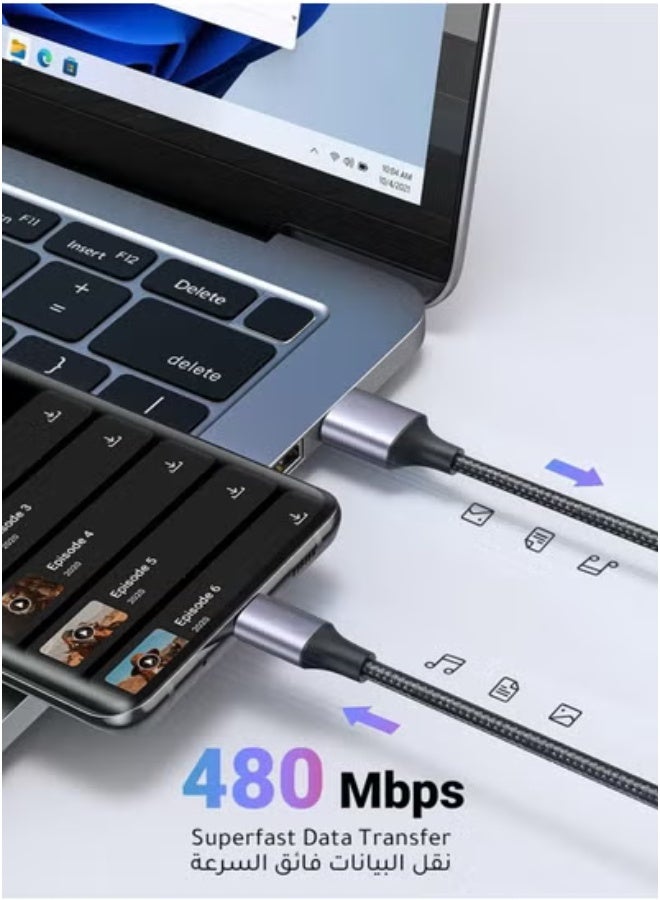 شاحن كار بلاي كابل شاحن USB A الى USBC بطول 2 متر - متوافق مع سلسلة آيفون 16/15 و سامسونج جالكسي S24 Ultra, نينتندو سويتش،باد برو،رمادي, S10 S8 S9 Plus Note 9 8 (أيضاً يدعم شحن يد سوني 5) - Image 4