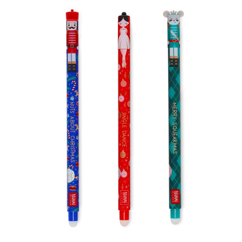 Legami - Set of 3 Erasable Gel Pens Christmas Edition with Heat Sensitive Ink, Red, Blue, Green, Erasable without Damaging Paper - Image 1