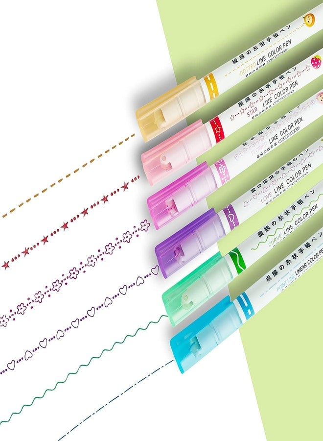 VGRASSP Linear Roller Curve Highlighter Pen Pack Of 6 Pens - Toy Set For Kids And Adults - Includes 6 Different Patterns and 6 Colors - Best For Decorating Scrapbook, Highlighting Text - Image 1