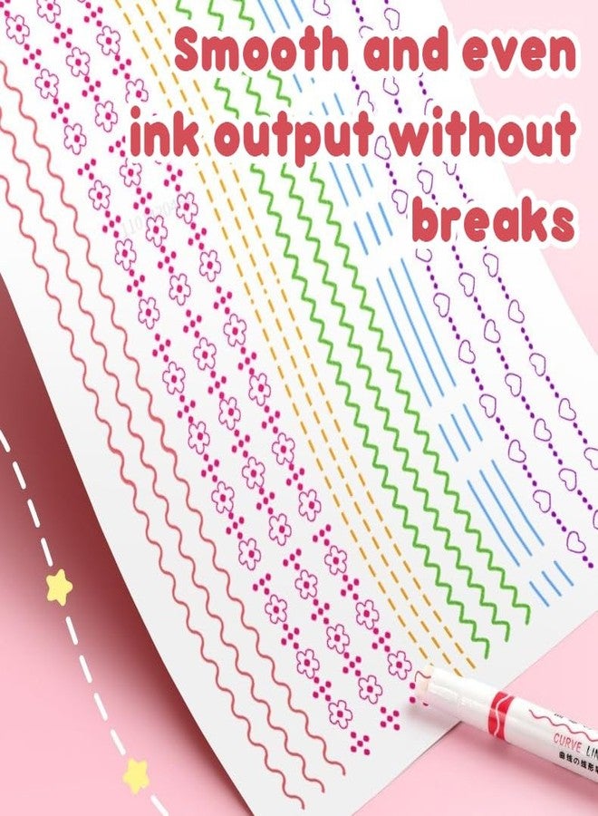 VGRASSP Linear Roller Curve Highlighter Pen Pack Of 6 Pens - Toy Set For Kids And Adults - Includes 6 Different Patterns and 6 Colors - Best For Decorating Scrapbook, Highlighting Text - Image 4
