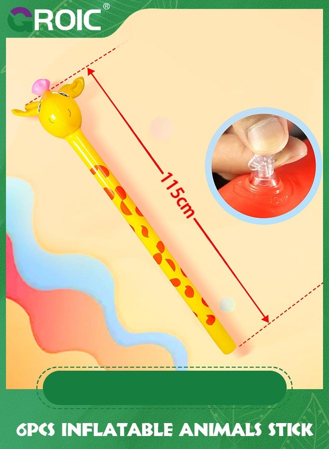 GROIC 6 Pcs Inflatable Animals Stick with Balloon Pump - Jungle Safari Animal Balloons Stick Blow Up Toys for Kids, Animal Theme Birthday Party Favors and Decorations Party Supplies - Image 2