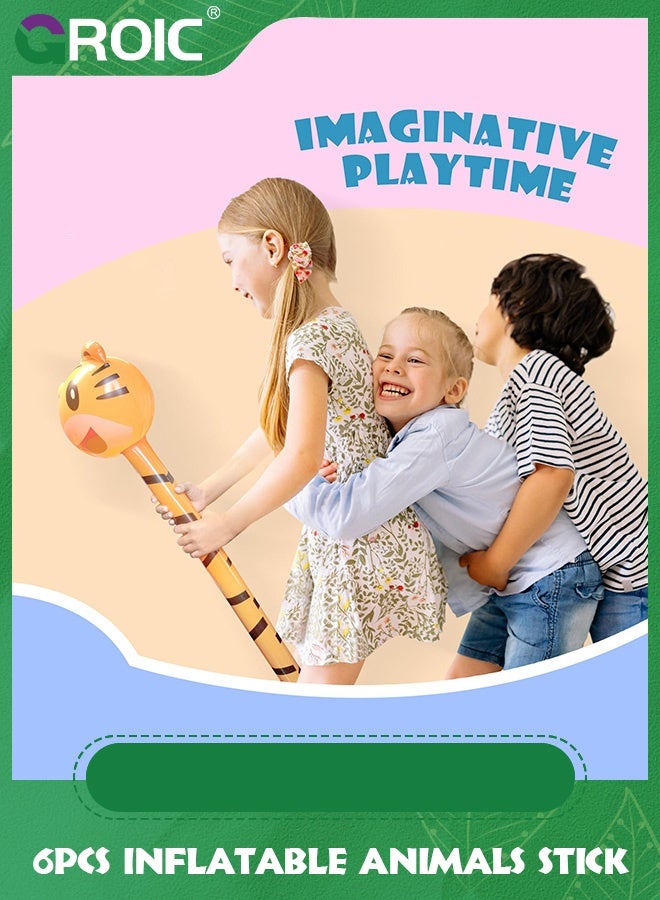 GROIC 6 Pcs Inflatable Animals Stick with Balloon Pump - Jungle Safari Animal Balloons Stick Blow Up Toys for Kids, Animal Theme Birthday Party Favors and Decorations Party Supplies - Image 3