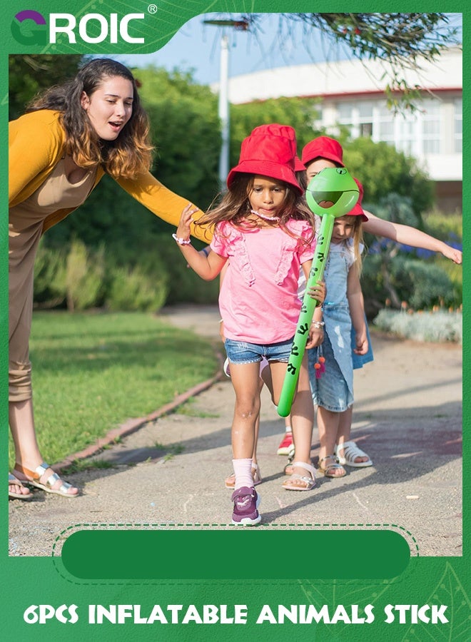 GROIC 6 Pcs Inflatable Animals Stick with Balloon Pump - Jungle Safari Animal Balloons Stick Blow Up Toys for Kids, Animal Theme Birthday Party Favors and Decorations Party Supplies - Image 4