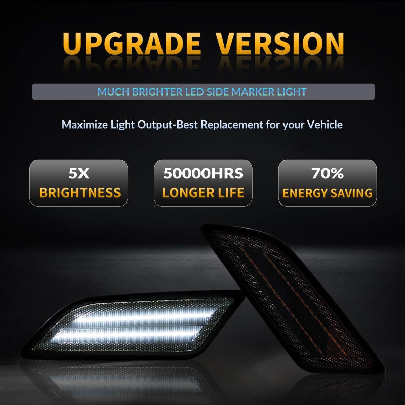 DERMOKA LED Side Marker Lights for 2012-2014 M'ercedes-Benz Pre-LCI W204 C-Class C250 C300 C350 Front Side Fender Lamps, Smoked Len 2PCS (White) - Image 3