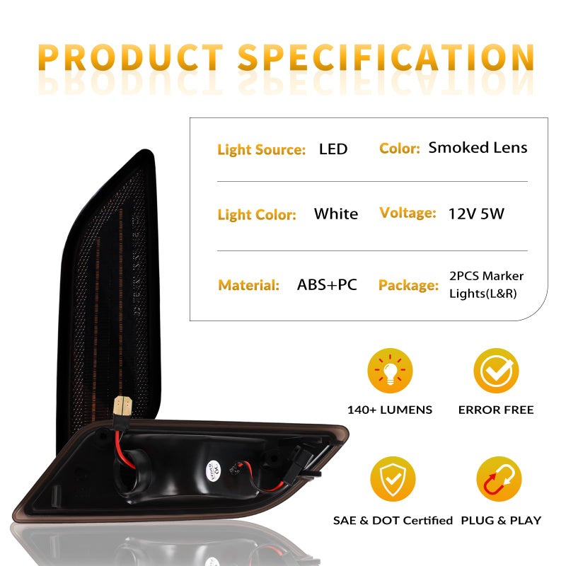 DERMOKA LED Side Marker Lights for 2012-2014 M'ercedes-Benz Pre-LCI W204 C-Class C250 C300 C350 Front Side Fender Lamps, Smoked Len 2PCS (White) - Image 5