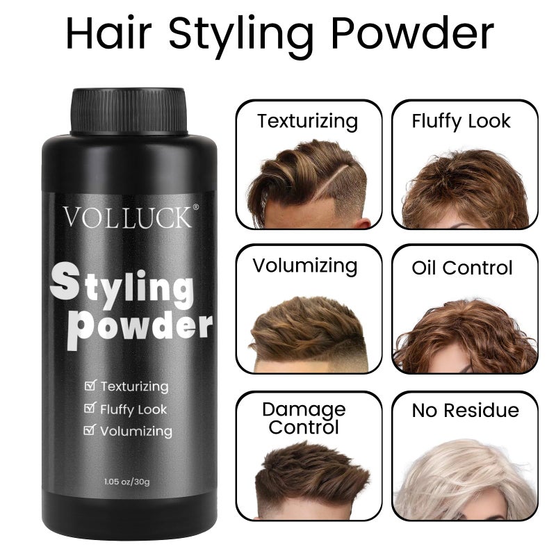 VOLLUCK Hair Texture Powder, 1.05 Oz (30 g) Instant Volume Styling Powder for Men and Women, Non-Greasy Hair Styling Product for All Hairstyles Styling Comb with Parting Tip Set - Image 2