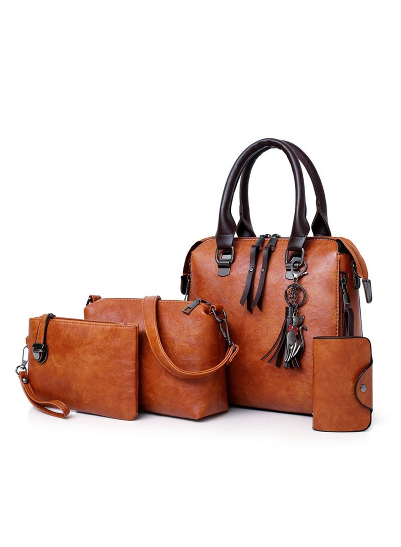 Stylish Women's Cross-body Bag 4PCS Set Of Retro Handbag Brown - Image 1