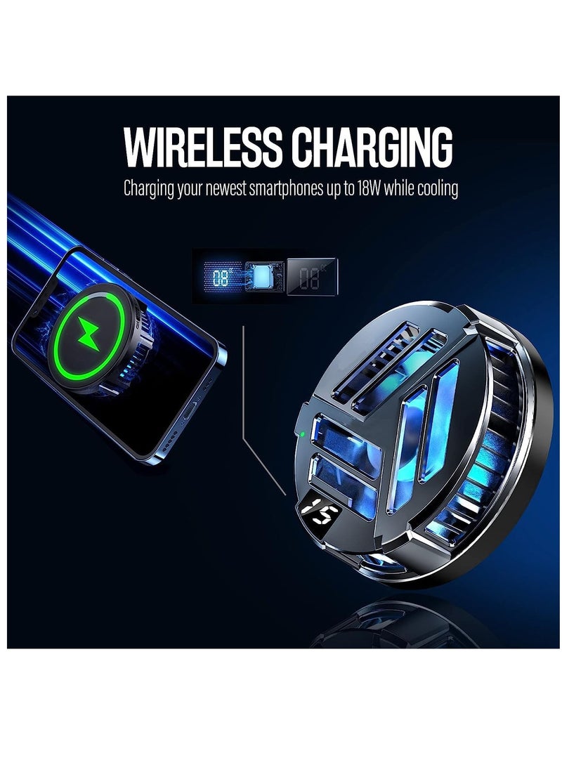KASTWAVE - Magnetic Phone Cooler with Wireless Charging, Phone Cooling Fan for iPhone Android for iPad and Tablet, Phone Radiator with RGB LEDs and Universal Clamp for Gaming, for iPhone 12 13 for MagSafe - Image 1