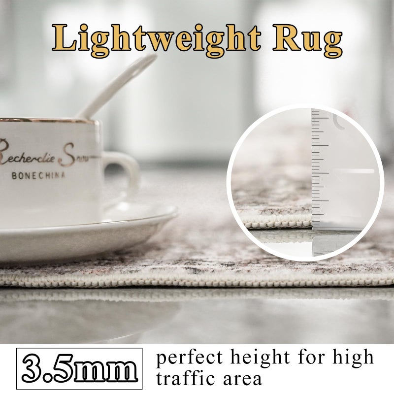 RUUGME Washable Abstract 9ft Round Rugs - Large Rugs for Living Room Non Slip Indoor Entryway Carpet Bedroom Kitchen Distressed Stain Resistant Floor Decor Mat Machine Washable 9ft Brick/Brown/Beige - Image 4