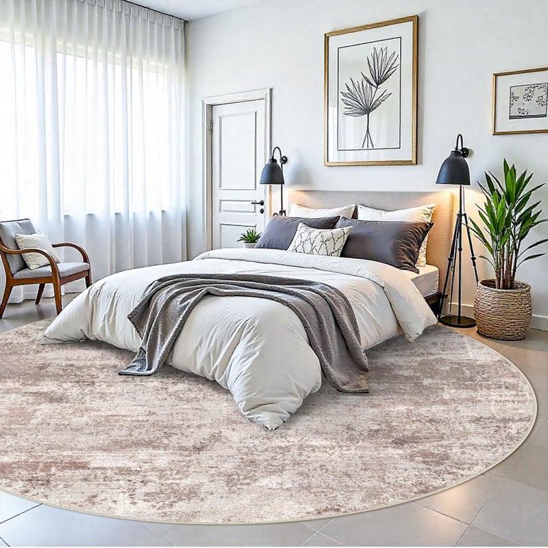 RUUGME Washable Abstract 9ft Round Rugs - Large Rugs for Living Room Non Slip Indoor Entryway Carpet Bedroom Kitchen Distressed Stain Resistant Floor Decor Mat Machine Washable 9ft Brick/Brown/Beige - Image 2