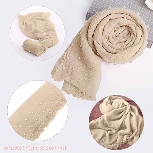 SPOKKI 2 PCS Baby Props Photography Wrap Kit, Newborn Photography Props, Handmade Pearl Wrap Blanket for Baby Photo Props with Pearl Headband, 35.5 X 67 inch Newborn Outfits for Photography (Beige) - Image 2