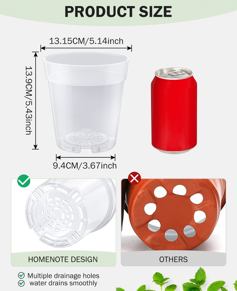 homenote أواني حضانة شفافة للنباتات، وعاء نباتي بقطر 5 بوصات لزراعة الشتلات البلاستيكية مع فتحات تصريف، مجموعة بدء الزهور عالية الشفافية مع 20 ملصق (30 حزمة) - Image 4