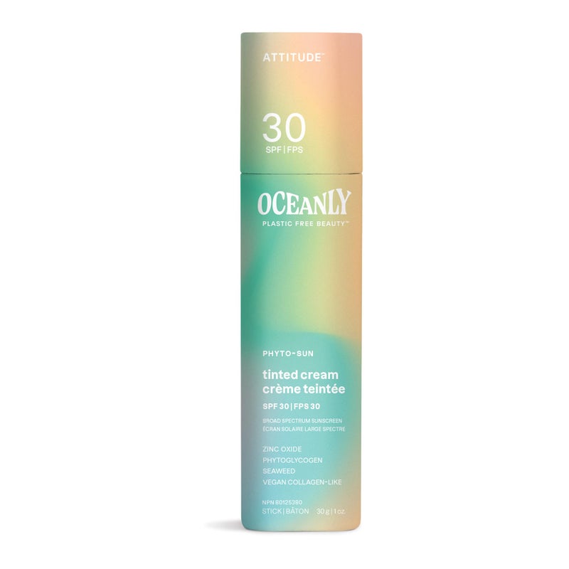 ATTITUDE Oceanly Tinted Face Cream Stick with SPF 30, EWG Verified, Plastic-Free, Broad Spectrum UVA/UVB Protection with Zinc Oxide, Universal Tint, Unscented, 1 Ounce - Image 1