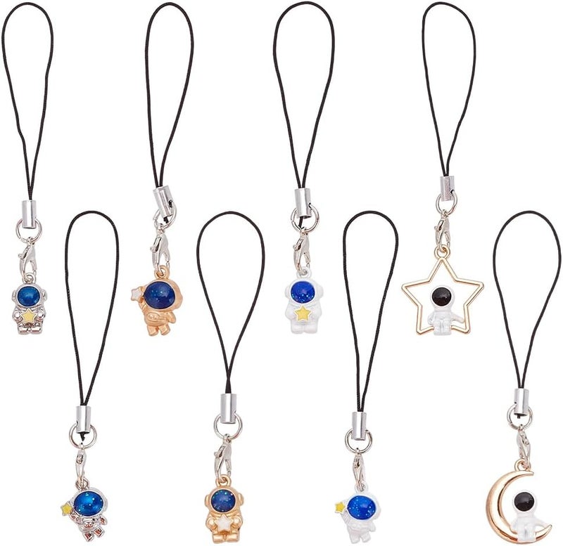 Klarako 8-Style Astronaut Pendant Phone Charms Strap - Cute Star Pattern Keychain for Backpacks, Wallets & More - Image 1