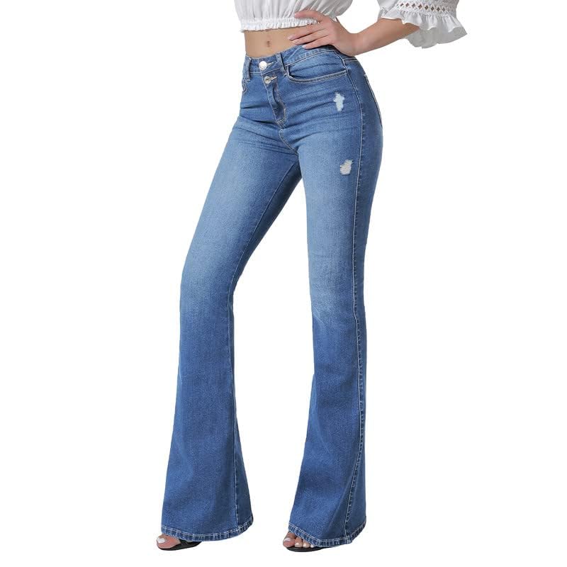 VIPONES Women's Flare Bell Bottom Jeans High Waisted Wide Leg Bootcut Jeans Stretchy Denim Pants Trendy Blue - Image 1