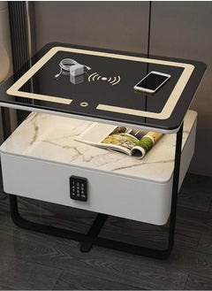 AWD Smart Bedside Table, Wireless Charging, Three Different color of LED Touch changing, Attached with Wide Drawer contains a Digital lock 