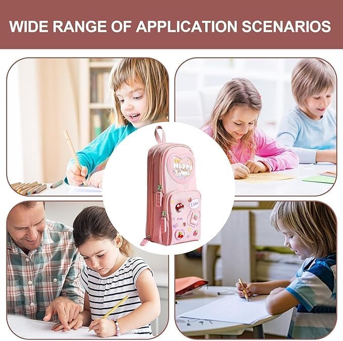 Baethan Kawaii Pencil Pouch 3 Compartment Cute Pencil Poucha Aesthetic Pencil Box for Girls Large Capacity Pen Pencil Pouch Multifunctional Stationery Organizer for School Office (Pink) - Image 5
