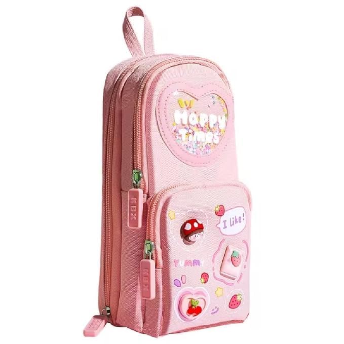 Baethan Kawaii Pencil Pouch 3 Compartment Cute Pencil Poucha Aesthetic Pencil Box for Girls Large Capacity Pen Pencil Pouch Multifunctional Stationery Organizer for School Office (Pink) - Image 1