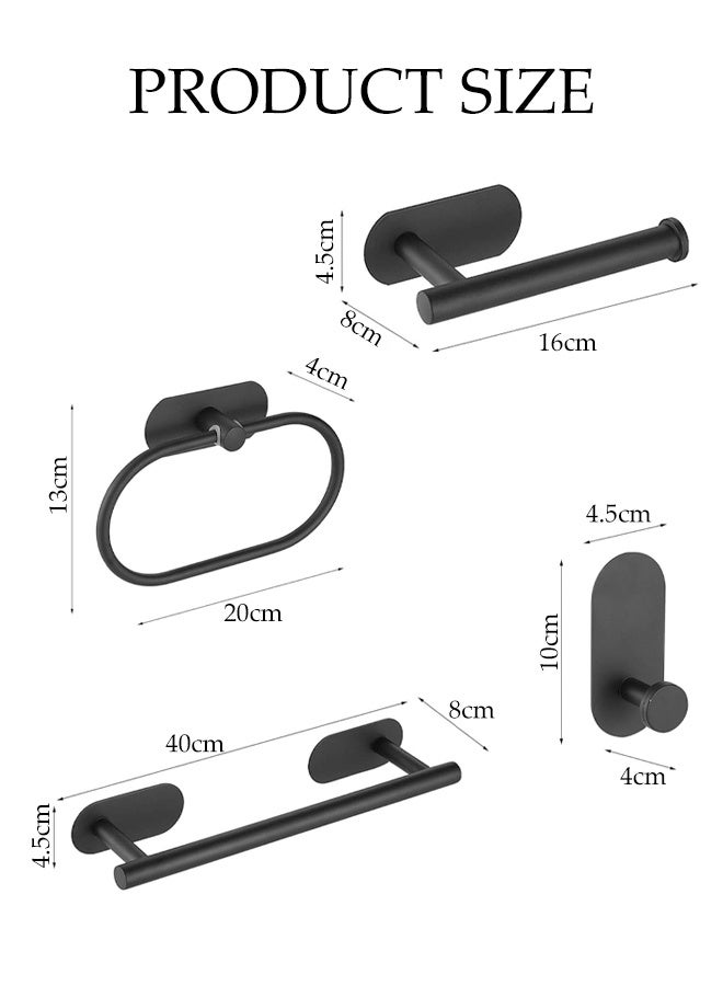 DUNISO 4-Piece Matte Black Bathroom Wall Hook Bath Towel Rod Set, Towel Rod + Toilet Paper Holder + Towel Ring + Single Clothes Hook, Multi-Functional Bathroom Hook Set, Self-Adhesive, Suitable For Hotel Apartment Bathrooms. - Image 2