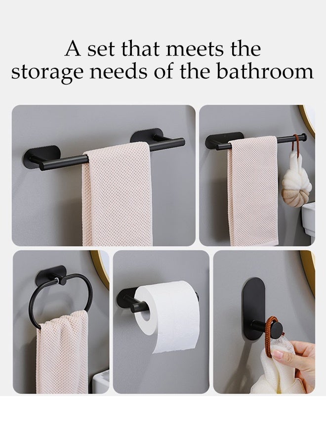 DUNISO 4-Piece Matte Black Bathroom Wall Hook Bath Towel Rod Set, Towel Rod + Toilet Paper Holder + Towel Ring + Single Clothes Hook, Multi-Functional Bathroom Hook Set, Self-Adhesive, Suitable For Hotel Apartment Bathrooms. - Image 5