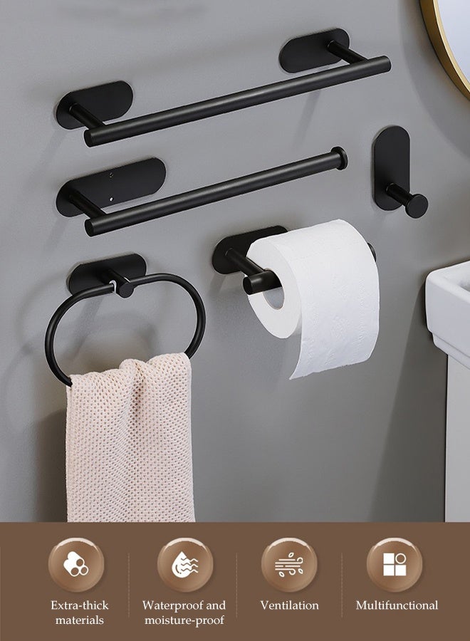 DUNISO 4-Piece Matte Black Bathroom Wall Hook Bath Towel Rod Set, Towel Rod + Toilet Paper Holder + Towel Ring + Single Clothes Hook, Multi-Functional Bathroom Hook Set, Self-Adhesive, Suitable For Hotel Apartment Bathrooms. - Image 4