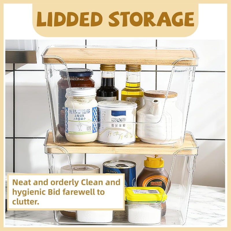 MEETOZ 2 Set Stackable Storage Bins with Bamboo Top,Pantry Organizers and Storage,Trash Bag Holder Dispenser,Fridge Organizer for Fruit,Onion,Potato,Produce,Vegetables - Image 5