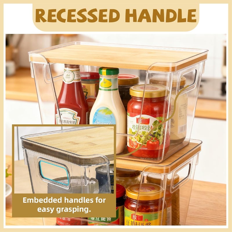 MEETOZ 2 Set Stackable Storage Bins with Bamboo Top,Pantry Organizers and Storage,Trash Bag Holder Dispenser,Fridge Organizer for Fruit,Onion,Potato,Produce,Vegetables - Image 3