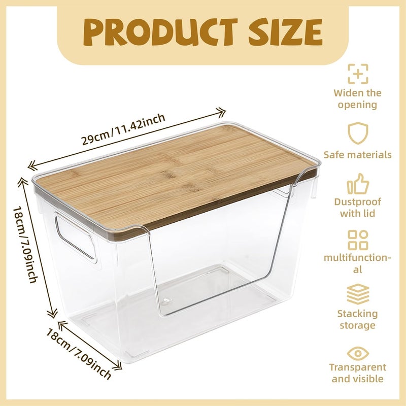 MEETOZ 2 Set Stackable Storage Bins with Bamboo Top,Pantry Organizers and Storage,Trash Bag Holder Dispenser,Fridge Organizer for Fruit,Onion,Potato,Produce,Vegetables - Image 2