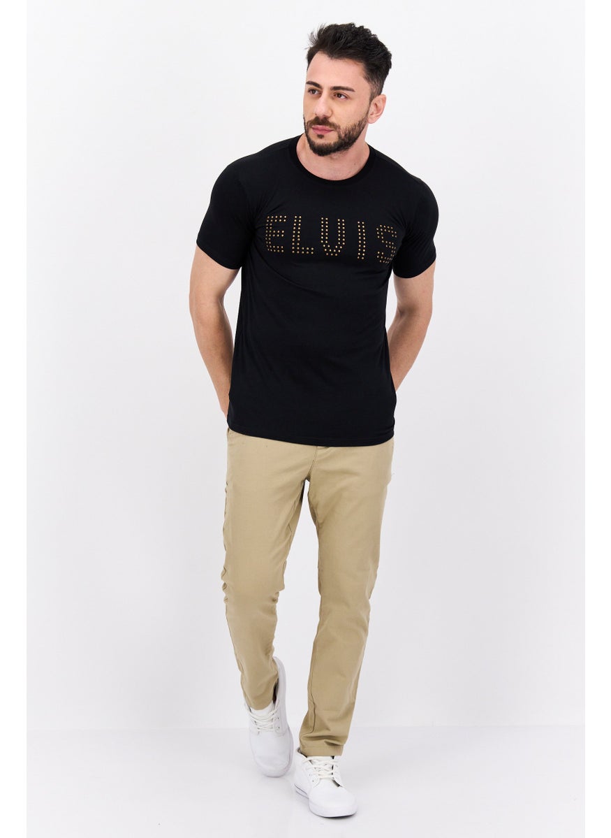 ELVIS Men Crew Neck Short Sleeves Graphic Printed T-Shirt,  Black  - Image 4