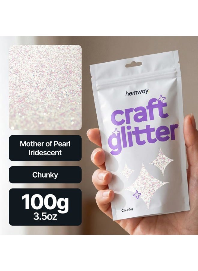 Hemway Craft Glitter Multi Purpose Flakes for Arts Crafts Tumblers Resin Epoxy Nails Wax Scrapbook Glass Schools Decorations - Mother of Pearl Iridescent - Chunky (1/40" 0.025" 0.6mm) 100g / 3.5oz - Image 2