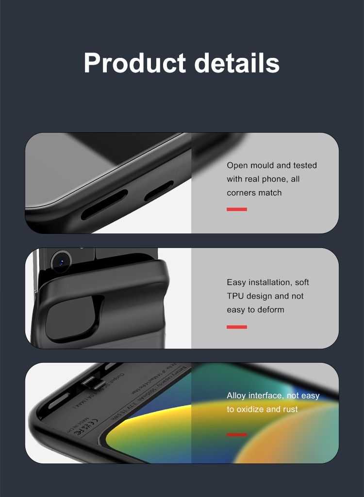 GULFLINK Wireless Protective Charging Case Cover For iPhone 14Plus 4800mah Black - Image 3