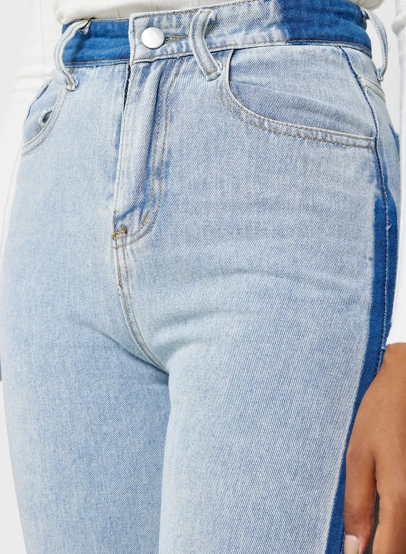 Ginger Straight Fit Cropped Jeans with Contrast Side Panel