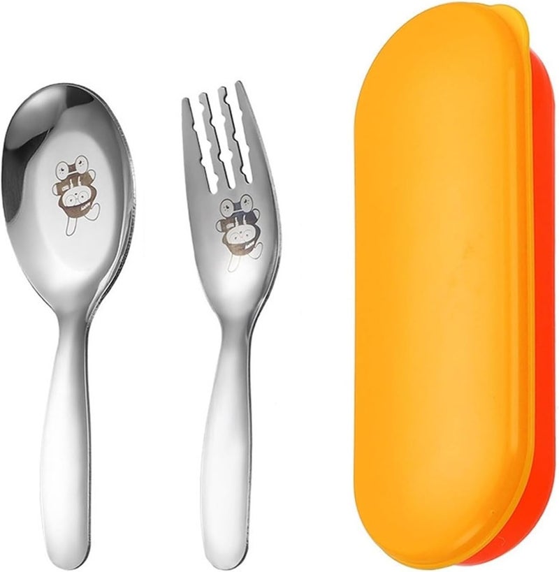 410 Stainless Steel Spoon Fork Set Silver Rabbit Cutlery Storage Case Short Handle Kids Tableware - Image 1