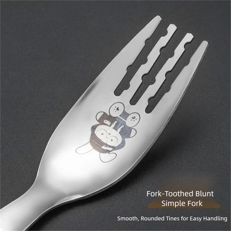 410 Stainless Steel Spoon Fork Set Silver Rabbit Cutlery Storage Case Short Handle Kids Tableware - Image 4