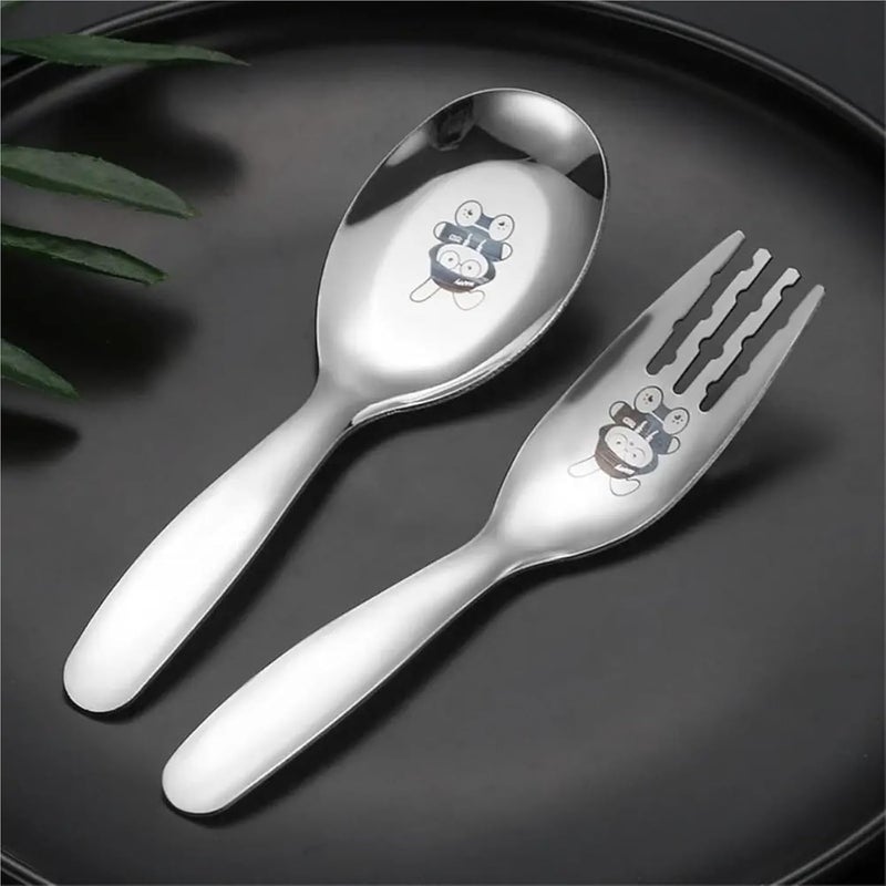 410 Stainless Steel Spoon Fork Set Silver Rabbit Cutlery Storage Case Short Handle Kids Tableware - Image 5