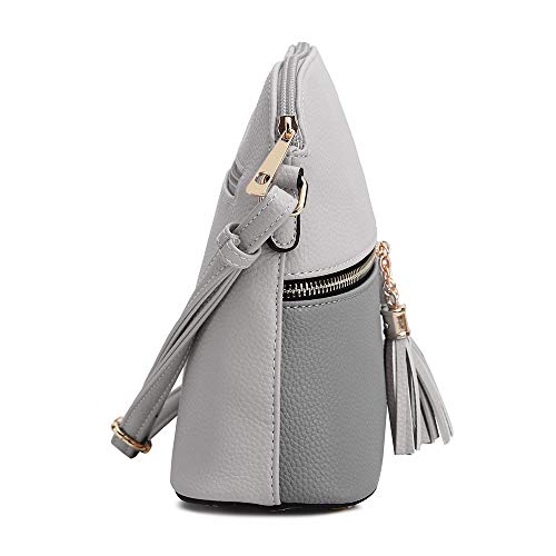 SG SUGU Lunar Lightweight Medium Dome Crossbody Bag Shoulder Bag with Double Tassels | Zipper Pocket | Adjustable Strap|Gray/Dark Gray - Image 3