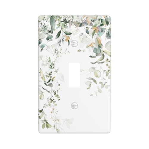 Giinly Green Leaves Watercolor Light Switch Cover Plates Decorative Single Toggle Wall Plate, 1 Gang Lightswitch Cover - Image 1
