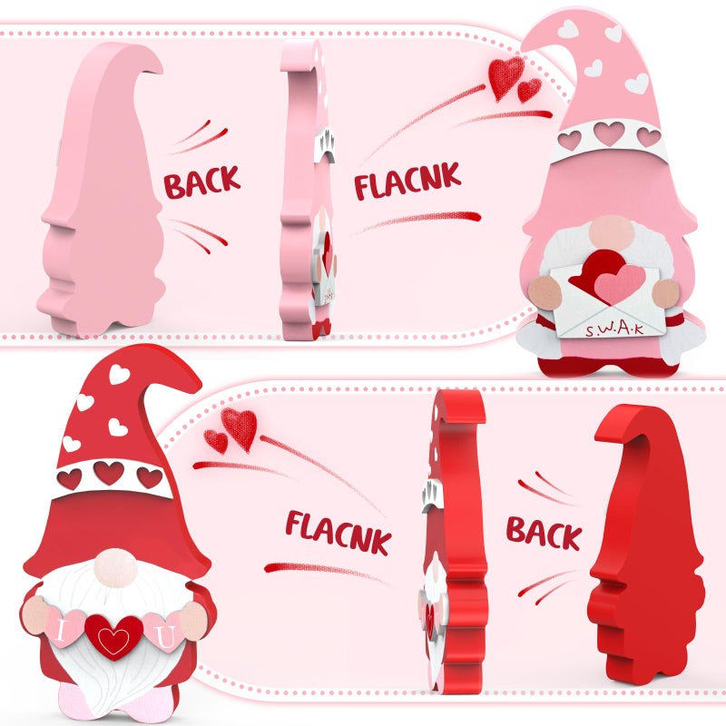 OLANRUN Valentines Day Decorations, 2 Pack Wooden 3D Gnomes with Envelope and Hearts, Valentines Home Office Table Sign Decor, 6.9 Inch Valentine's Day Decor for Bedroom Mantel Tiered Tray Shelf - Image 3