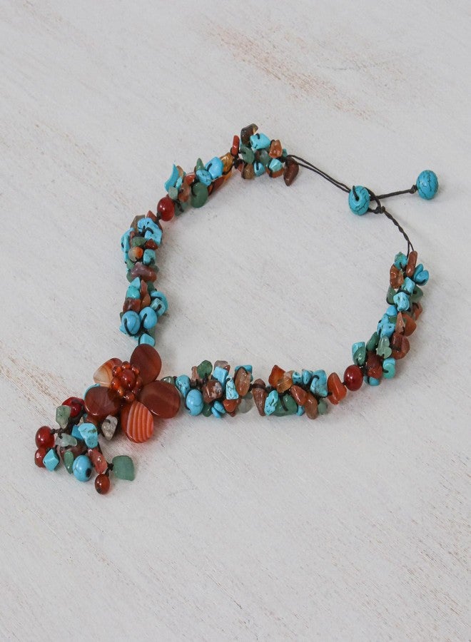 NOVICA Artisan Handmade Agate Carnelian Y Necklace Resin Bead Magnesite Aventurine Orange Turquoise Blue Beaded Thailand Celosia Floral Bohemian 'Summer Flower' - Image 5