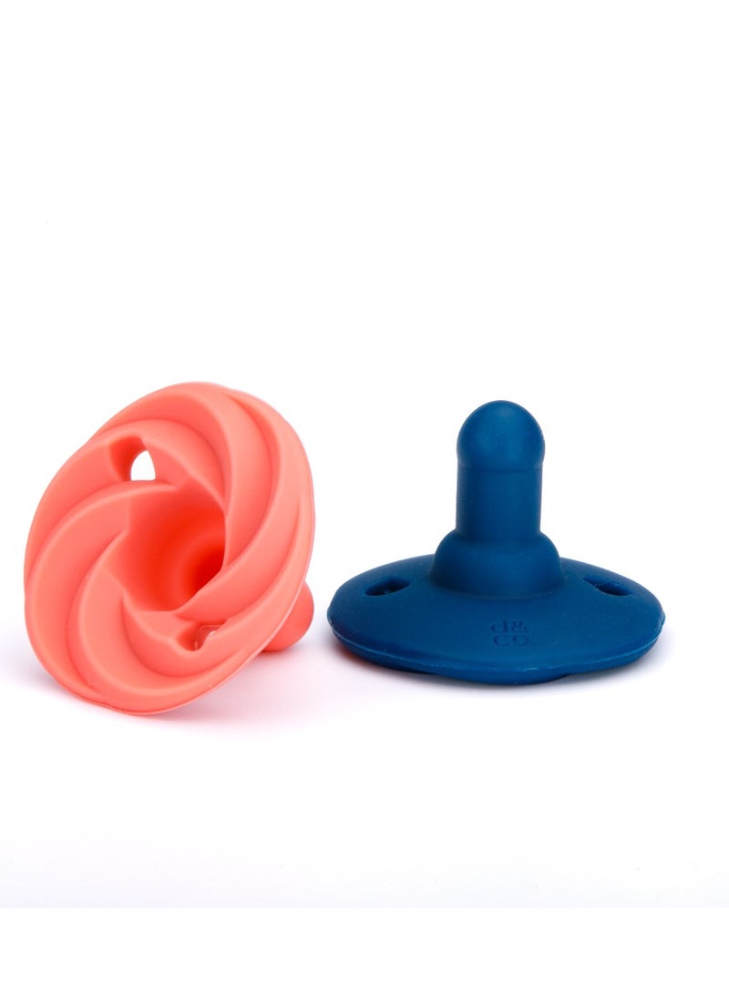 Doddle & Co. Baby Pacifier, Natural Shape, 100% Silicone - Holland Pop Pacifier (3m+) - Peach/Navy - Image 1