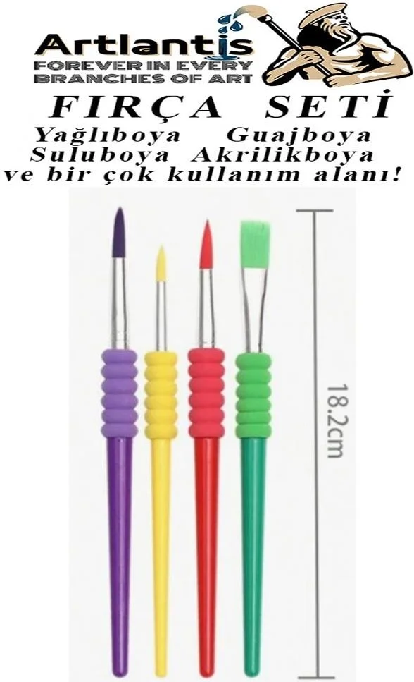 Artlantis Brush Set 4 Pieces Painting Brush with Plastic Handle 1 Pack Watercolor Acrylic Paint Gouache Oil Paint Brush Set